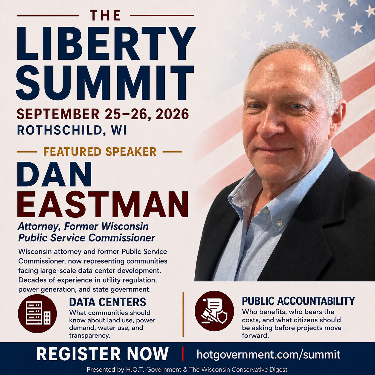 Featured Speaker Dan Eastman. The Liberty Summit, September 25–26, 2026, Rothschild, WI.